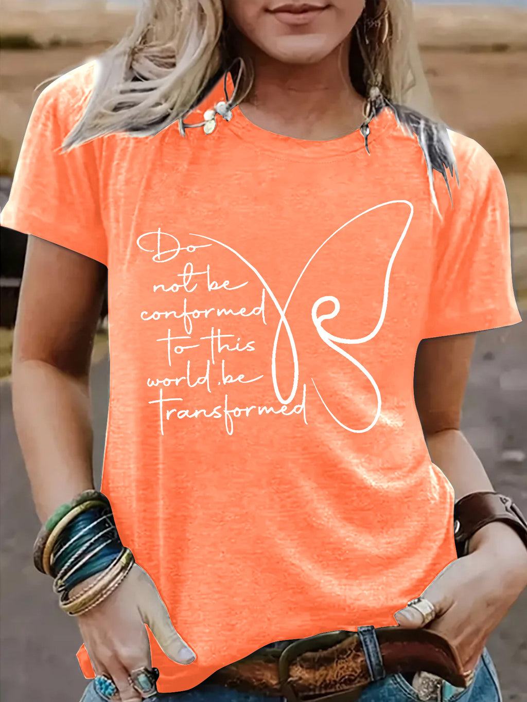 Women's Butterfly round neck short sleeved  T-shirt