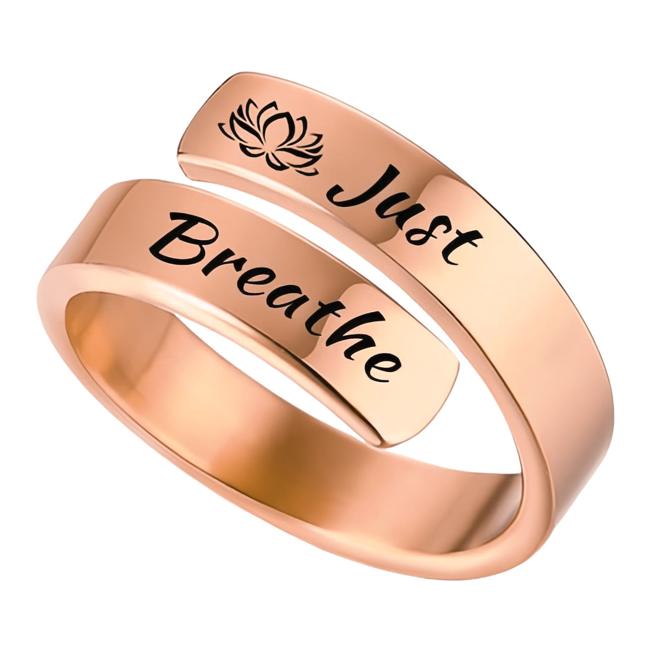 Women's Open mouth jewelry. Just Breathe letter ring engraved titanium steel jewelry Adjustable
