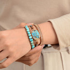 Boho Cut Corner Turquoise Bracelet Jewelry Triple Wrap Hand Braided Leather Cord Bracelet