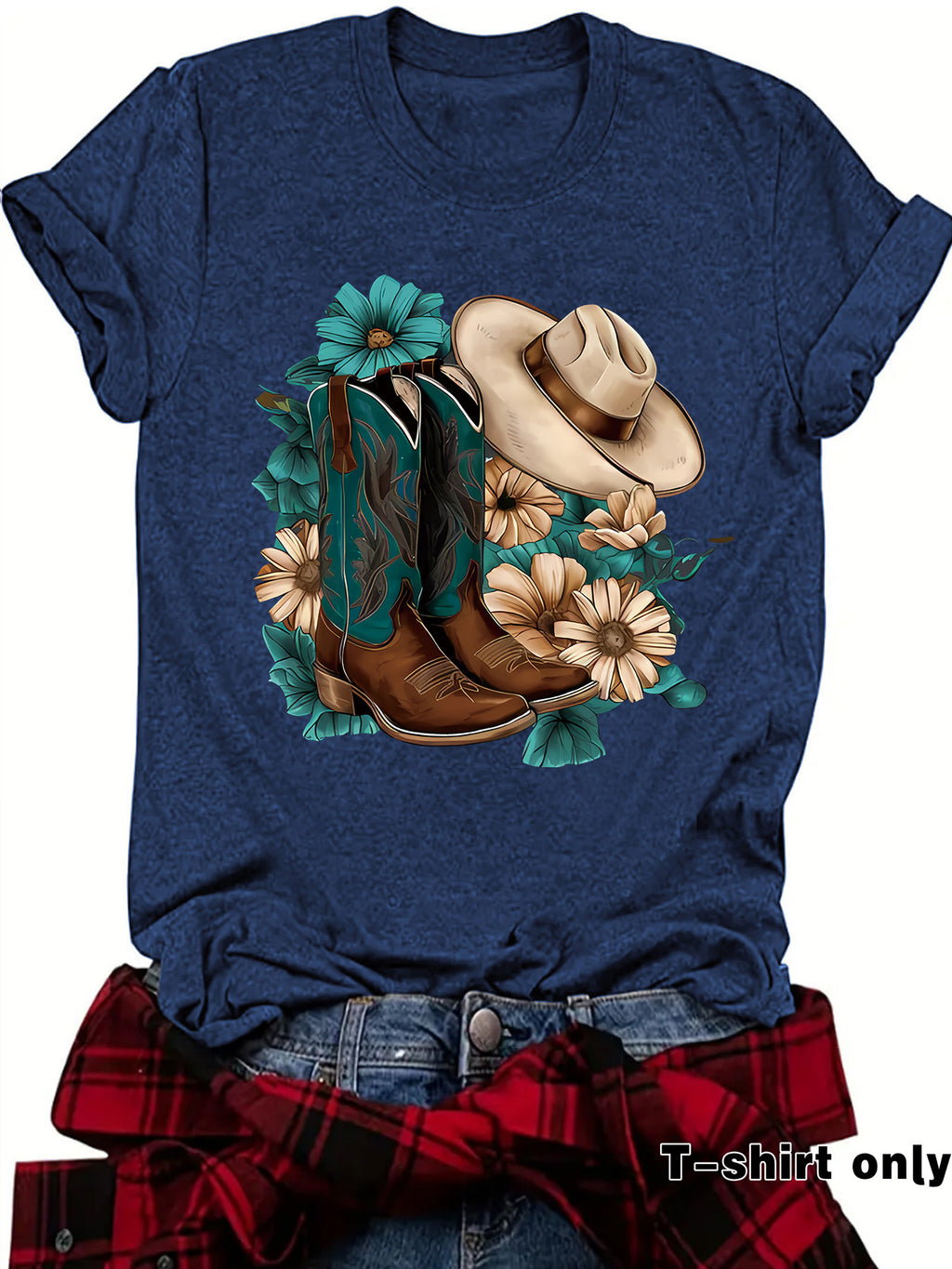Western Short sleeved women's t-shirt with boots & hats