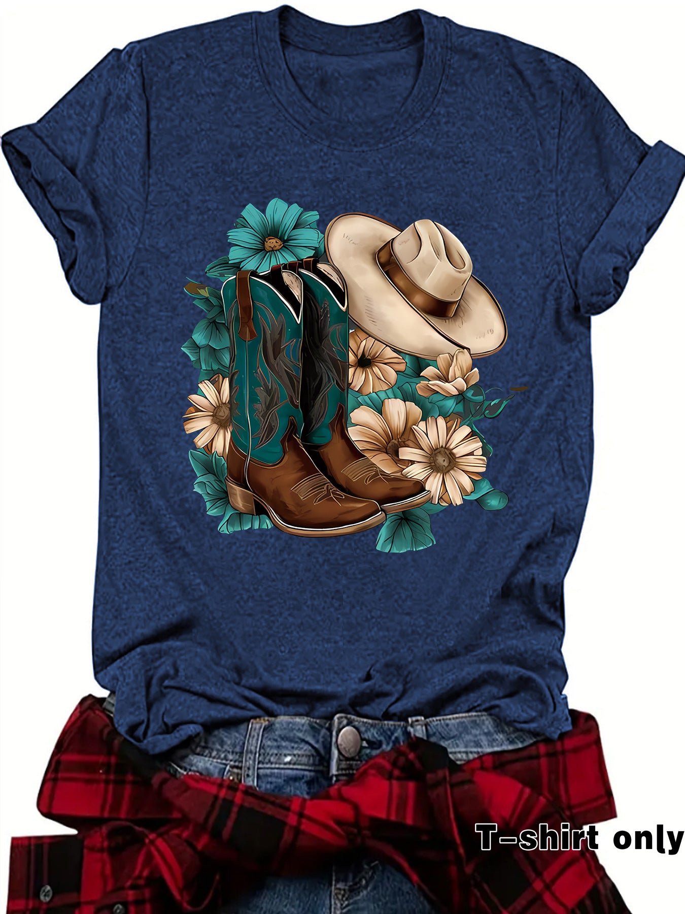 Western Short sleeved women's t-shirt with boots & hats