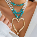 European and American retro multi-layered big love turquoise necklace niche beaded imitation pearl jewelry