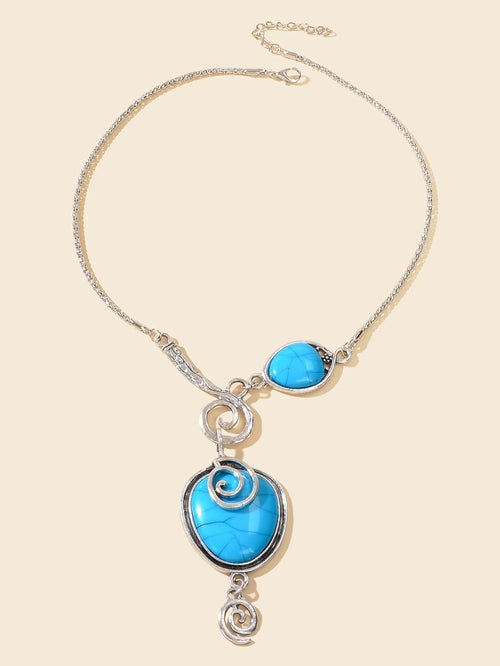 Turquoise Statement Pendant Necklace Antique Silver Jewelry