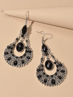 Bohemian Tribal Ethnic Antique Silver Rhinestone Hollow Water Drop Earrings