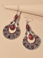 Bohemian Tribal Ethnic Antique Silver Rhinestone Hollow Water Drop Earrings