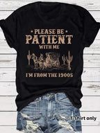 Western denim pattern round neck short sleeved T-shirt