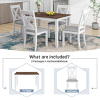 Rustic Minimalist Wood 5-Piece Dining Table Set with 4 X-Back Chairs for Small Places  White