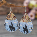 Western Style Horse Riding Denim Color Matching Double Sided Leather Earrings