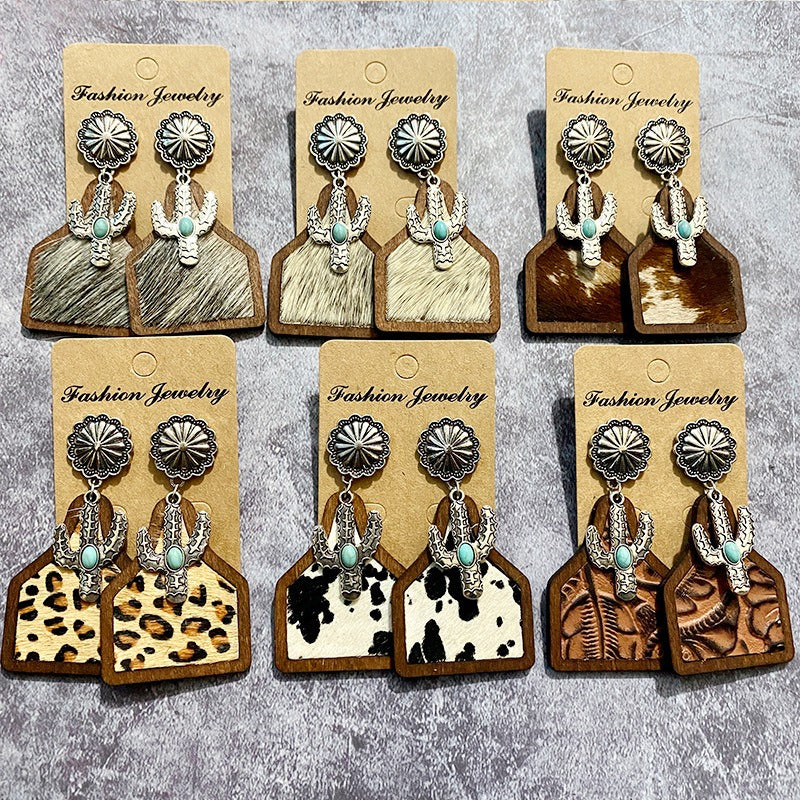 Western Bohemian Genuine Leather Cowhide Earrings