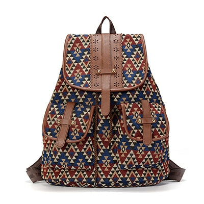 Women's Bohemian Vintage Backpack Drawstring Rucksack Bag