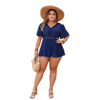 Women's Casual Loose Short Sleeve Top V-Neck Short Sleeve High Waist Printed Top