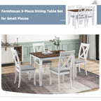 Rustic Minimalist Wood 5-Piece Dining Table Set with 4 X-Back Chairs for Small Places  White
