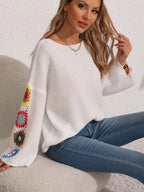 Autumn and winter women's one neck off shoulder loose top randomly mixed color crochet sweater