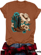 Western Short sleeved women's t-shirt with boots & hats