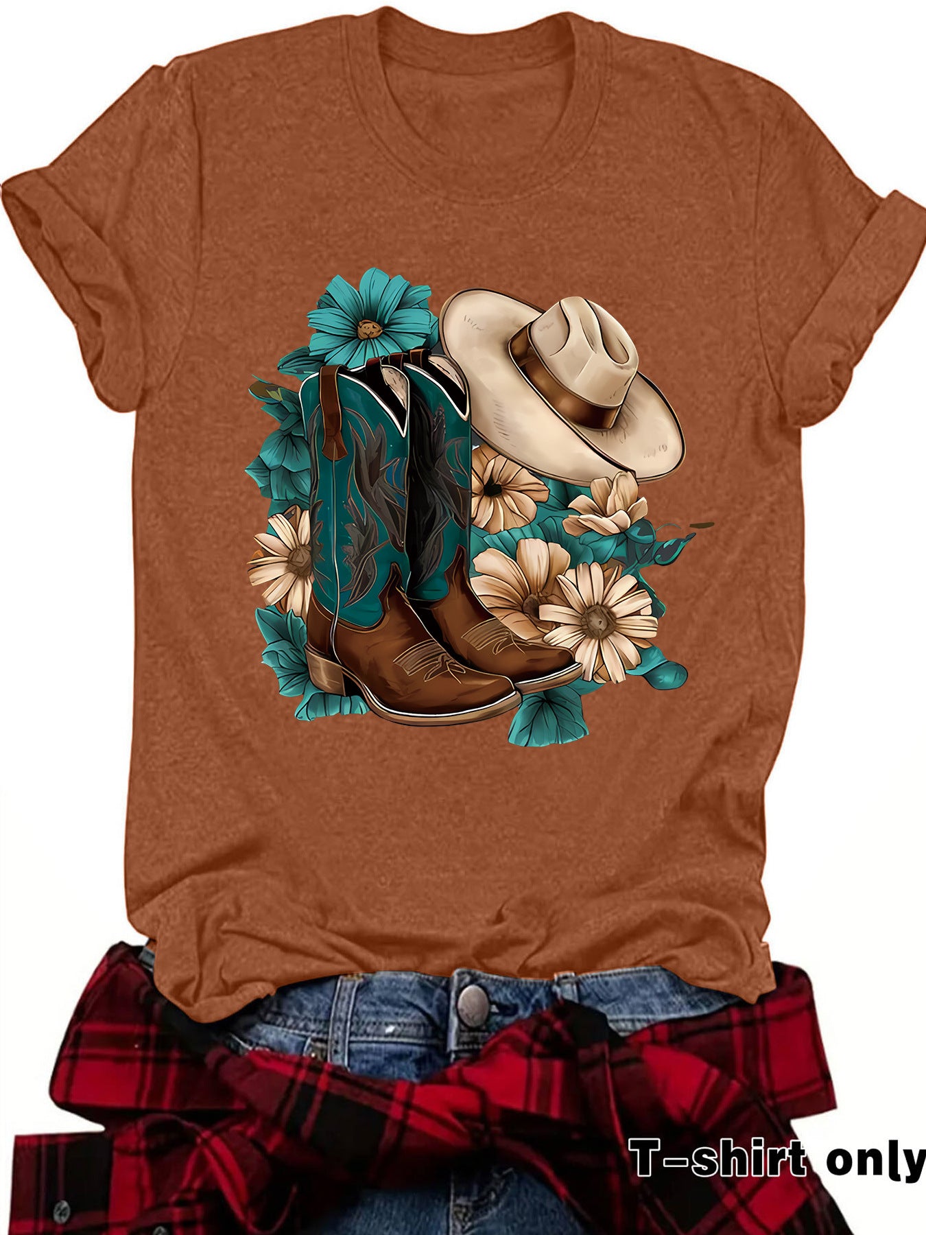 Western Short sleeved women's t-shirt with boots & hats