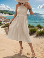 Women's Halter Neck Pleated Midi Dress