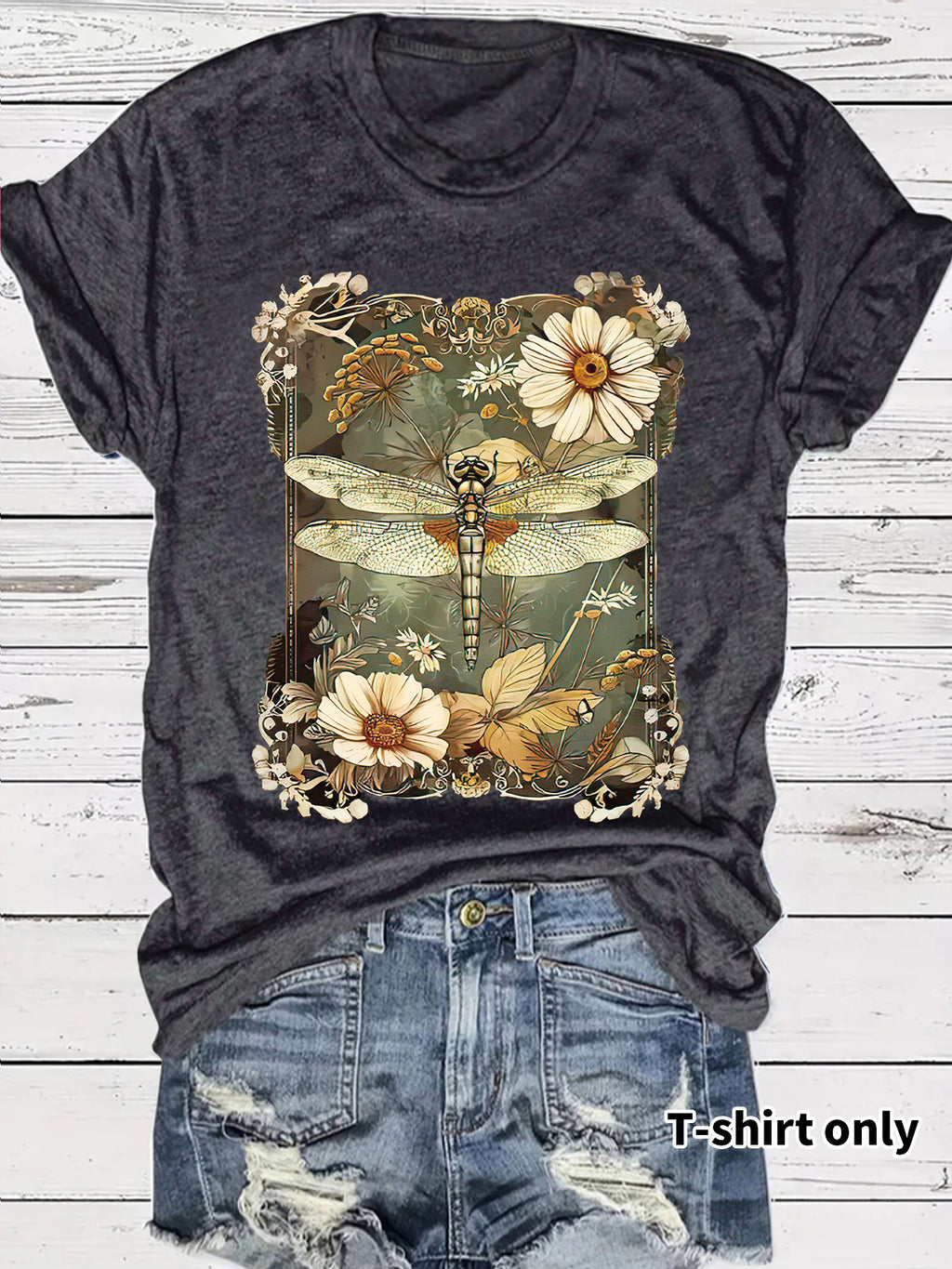 Dragonfly printed short sleeved t-shirt for women