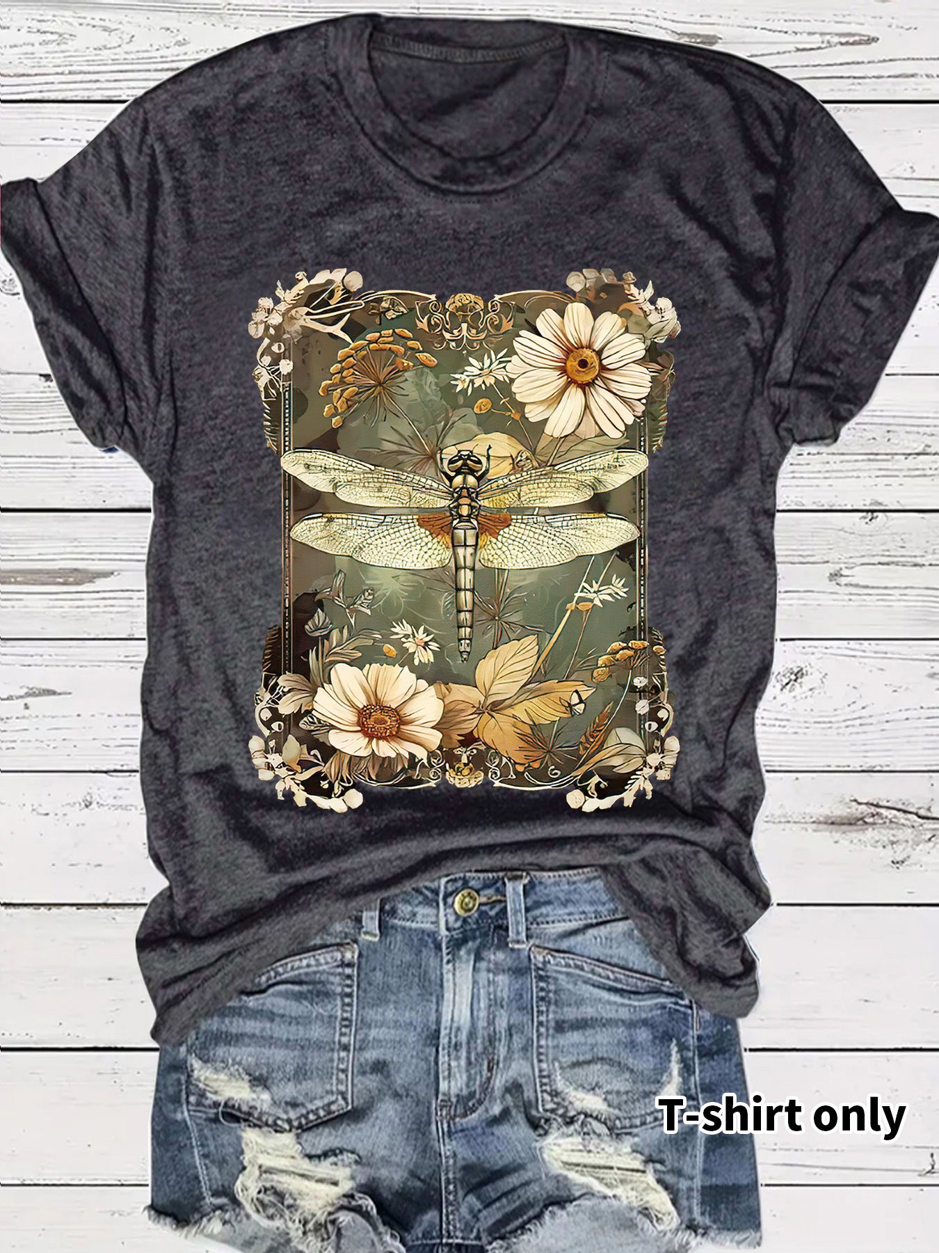 Dragonfly printed short sleeved t-shirt for women