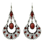 Bohemian Tribal Ethnic Antique Silver Rhinestone Hollow Water Drop Earrings