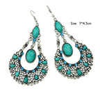 Bohemian Tribal Ethnic Antique Silver Rhinestone Hollow Water Drop Earrings
