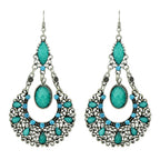 Bohemian Tribal Ethnic Antique Silver Rhinestone Hollow Water Drop Earrings