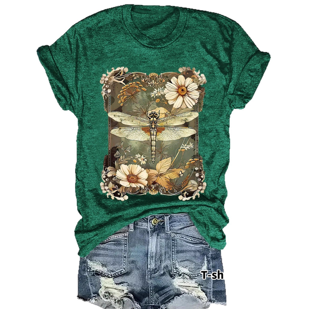 Dragonfly printed short sleeved t-shirt for women