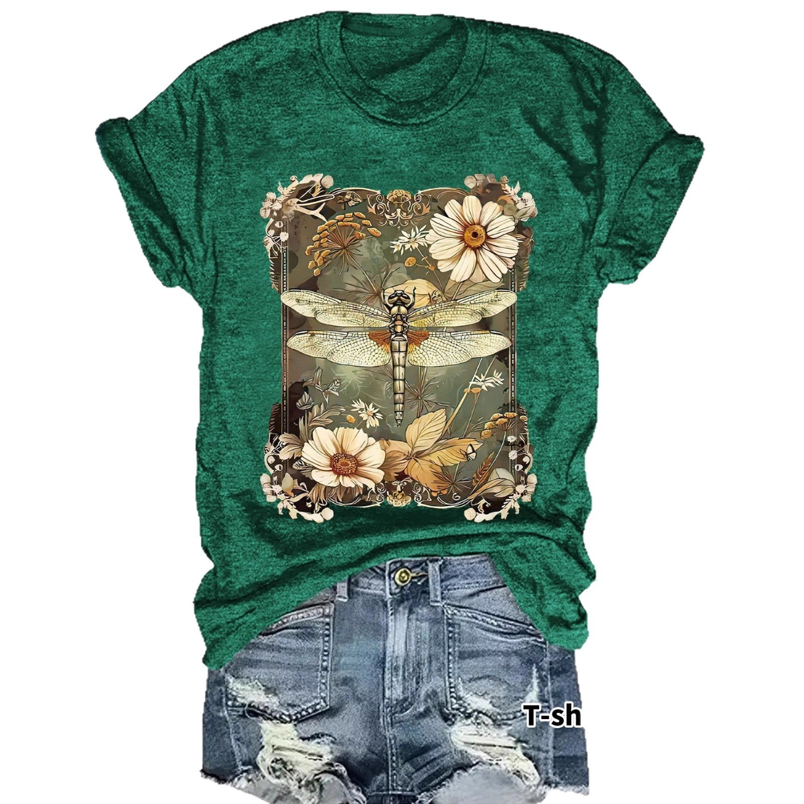 Dragonfly printed short sleeved t-shirt for women