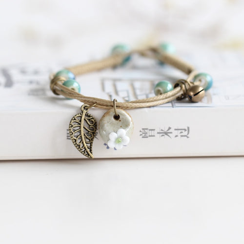Ceramic Cute Flower Leaf Pattern Bracelets Handmade Vintage Boho Style Trendy jewelry