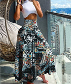 Women's Beach Boho Print Skirts Elastic High Waist