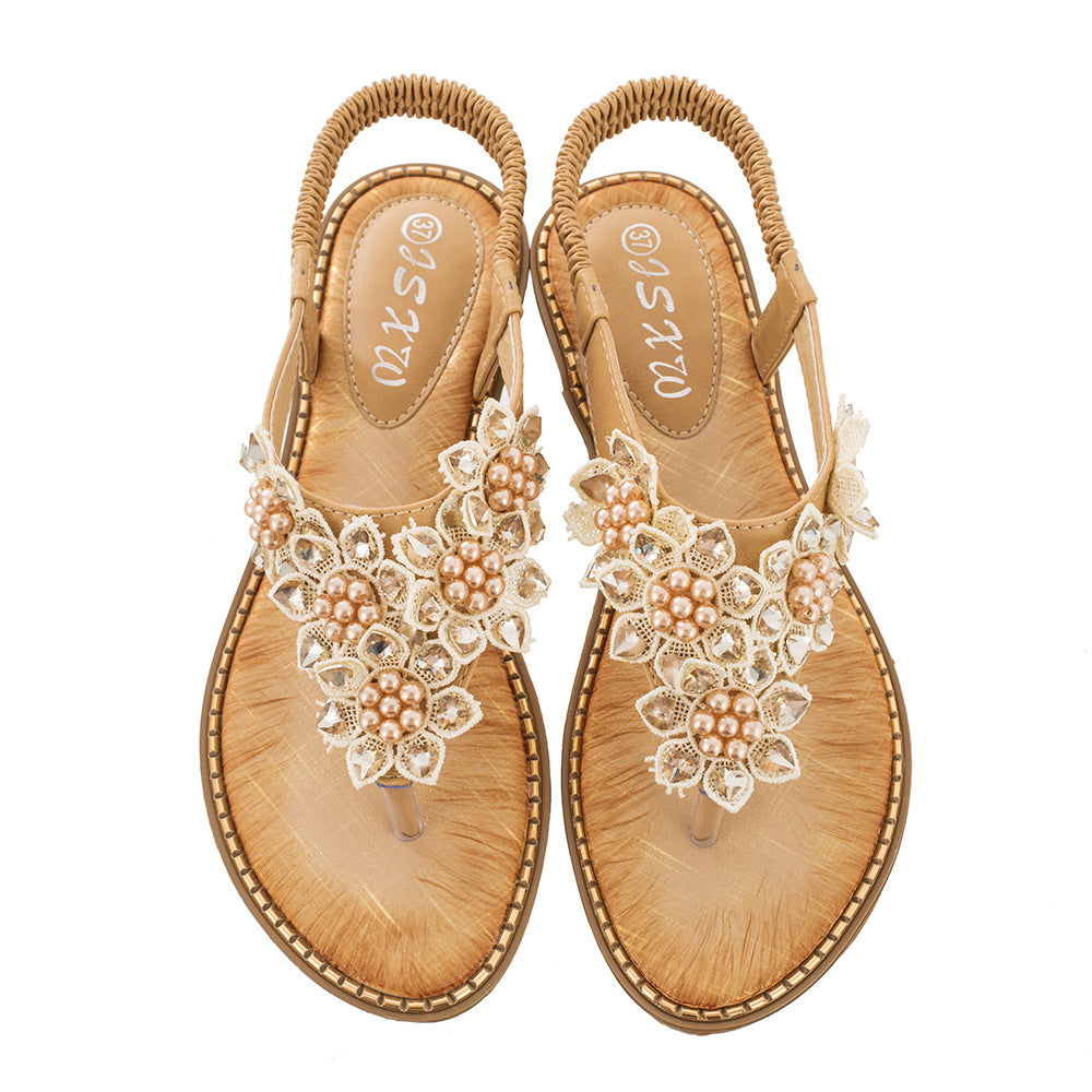 Summer New Bohemian Style Handmade Flower Round Toe Sandals Women's Fashion All-Match Trend Sandals