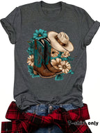 Western Short sleeved women's t-shirt with boots & hats