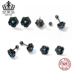 Avelle Original Sterling Silver S925 Black Rose Earrings Simple Black Gold Plated Blue Turquoise Flower Earrings