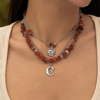 Women's Tassel ethnic style layered flower and leaf necklace, cross-border hot selling crushed stone bead necklace