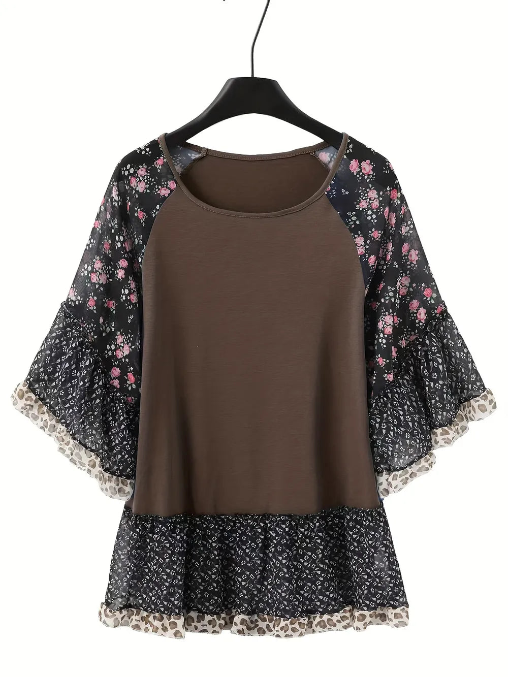 Woman's Blouse Printed Round Neck Half Sleeve Top