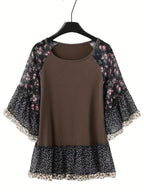 Woman's Blouse Printed Round Neck Half Sleeve Top
