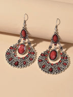 Bohemian Tribal Ethnic Antique Silver Rhinestone Hollow Water Drop Earrings
