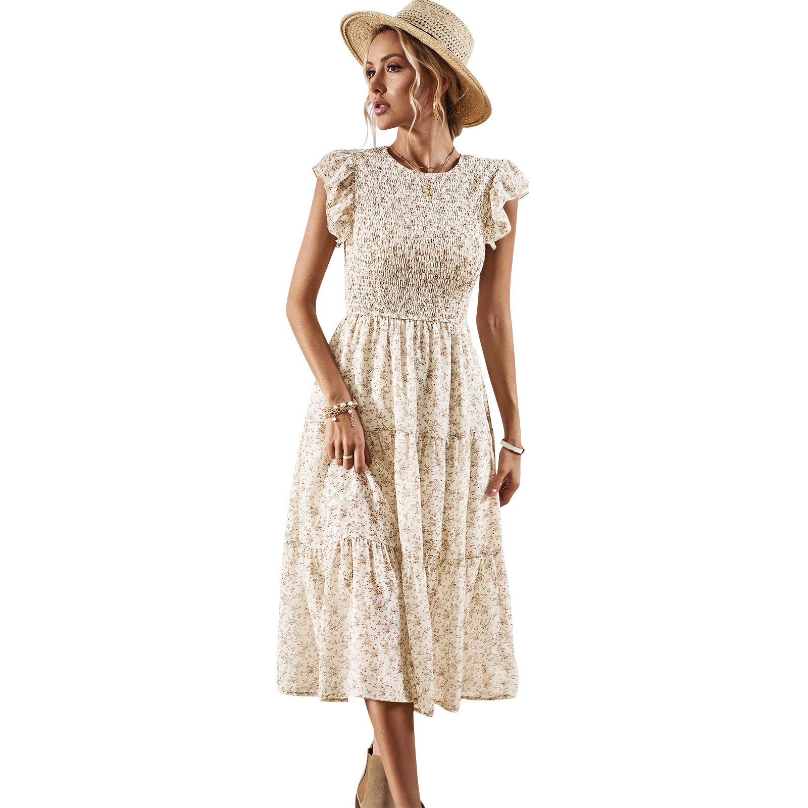 Women's Boho Farmhouse Elegant Floral Dress