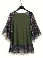 Woman's Blouse Printed Round Neck Half Sleeve Top