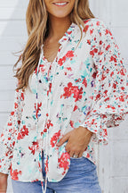 Boho Floral Smocked Puff Sleeve Blouse