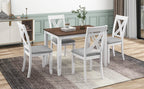 Rustic Minimalist Wood 5-Piece Dining Table Set with 4 X-Back Chairs for Small Places  White