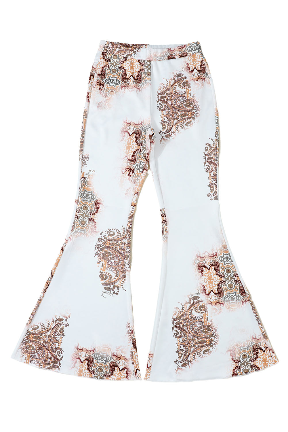 Women's White Western Vintage Print High Waist Bell Pants