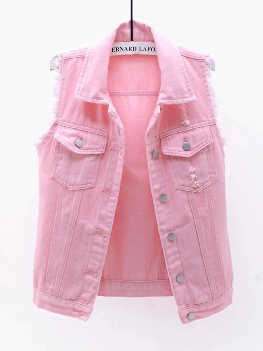 Women's Button Down Raw Hem Sleeveless Denim Jacket Vest