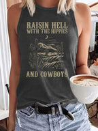 Western denim printed tank top