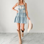 Cowboy Strap Lace Pocket Adjustable Mini Dress