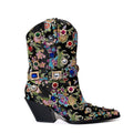 Designer Women's Gemstone-embellished Cowboy Boots Wedge Heel Floral Short
