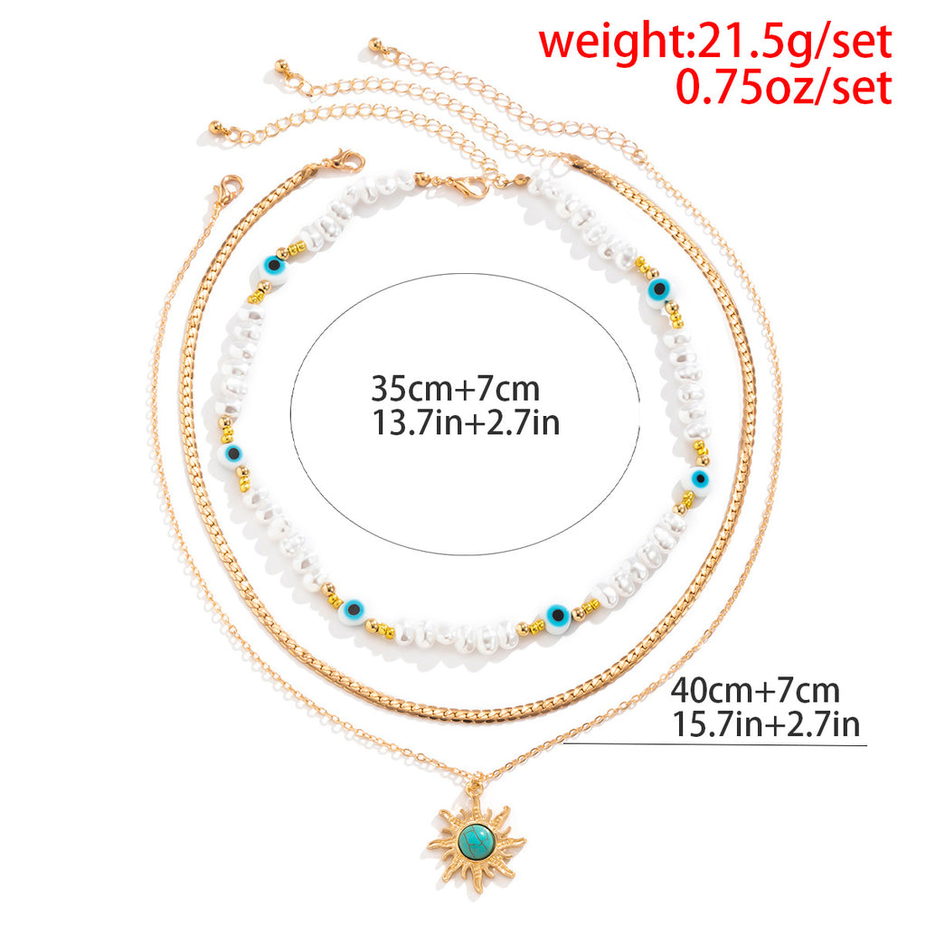 Retro Contrast Color Personality Eye Pearl Turquoise Necklace