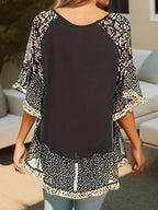Woman's Blouse Printed Round Neck Half Sleeve Top