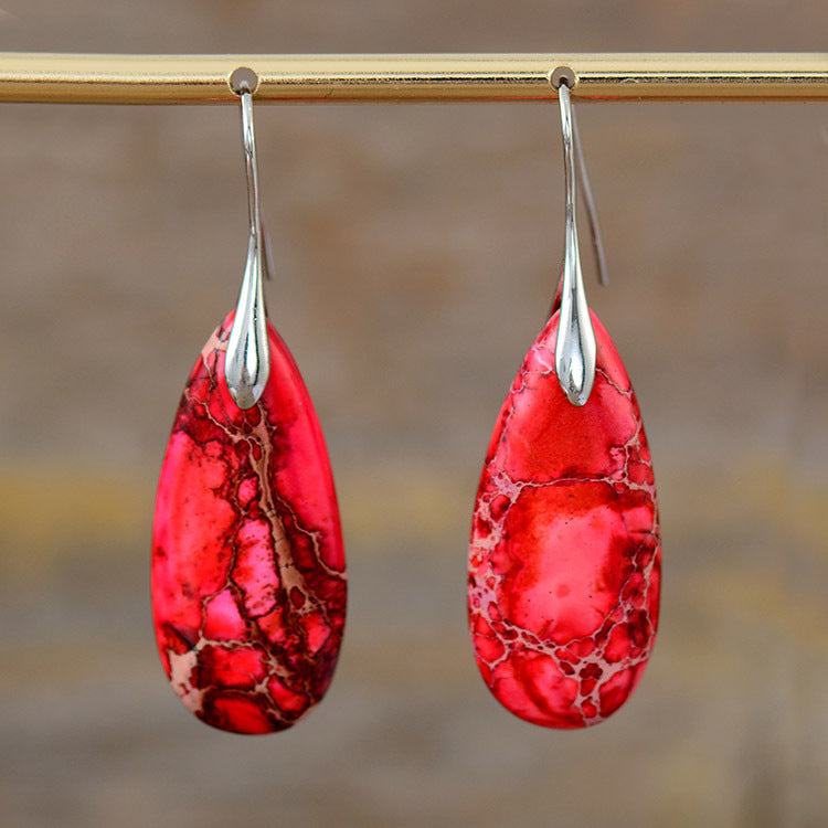 New Bohemian Emperor Stone Water Drop Pendant Earrings Natural Stone Jewelry