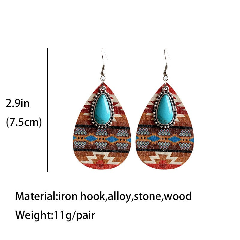 Women's Earrings Turquoise Pendant Retro Ethnic Fashion Earrings Western Bohemian