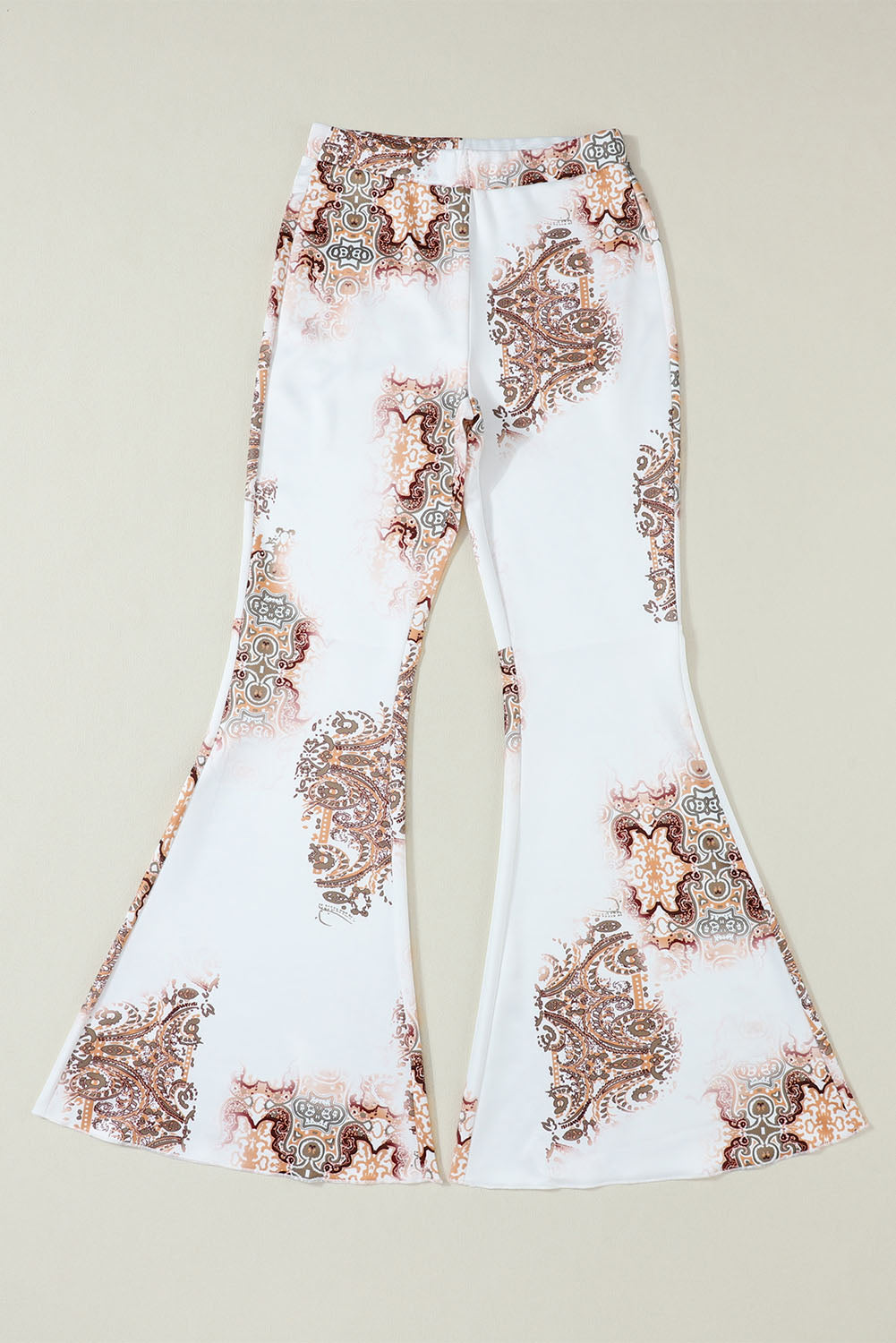 Women's White Western Vintage Print High Waist Bell Pants
